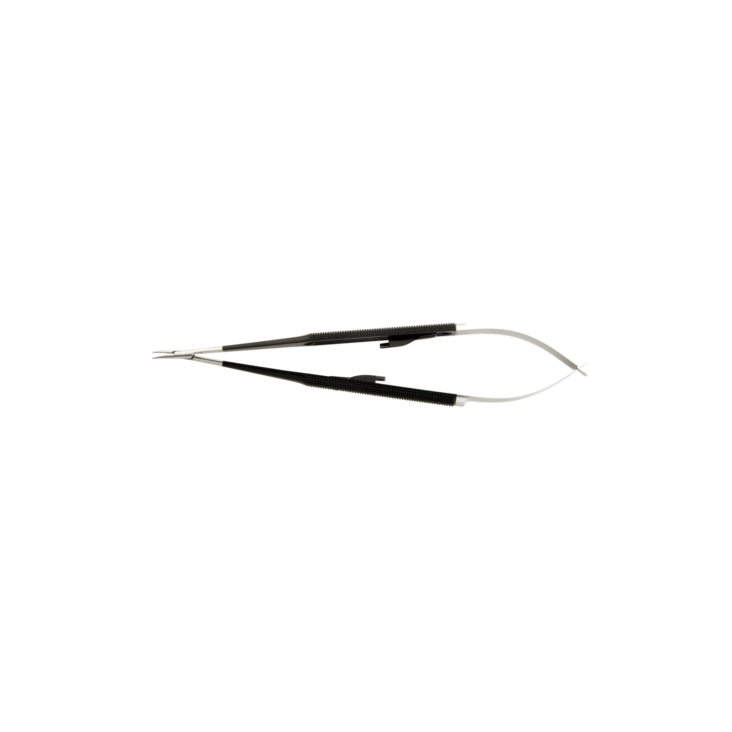 Stille Micro Needle Holder Regular Box Lock Diamond Jaws, 0.8 mm tips, With ratchet, Curved, 18 cm